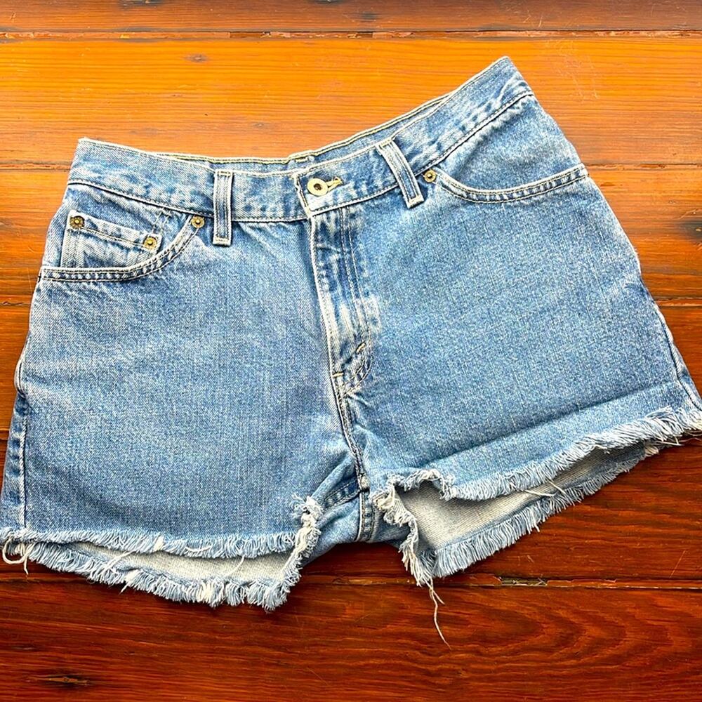 Vintage 90's Levi’s Dry Goods rigid denim hi rise cutoff jeans shorts sz 11 Jr. - Picture 2 of 6